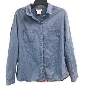 Serengeti Chambray and Flannel Shirt Button Down Shirt Size Large